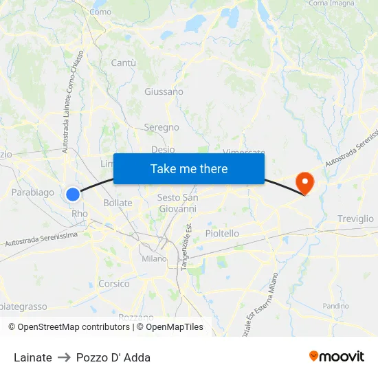 Lainate to Pozzo D' Adda map