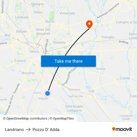 Landriano to Pozzo D' Adda map