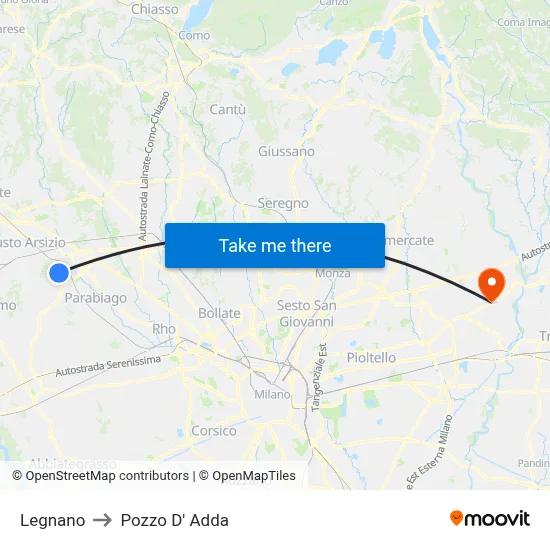 Legnano to Pozzo D' Adda map