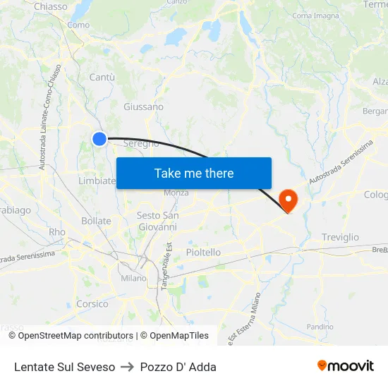 Lentate Sul Seveso to Pozzo D' Adda map