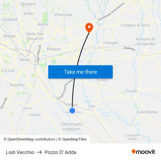 Lodi Vecchio to Pozzo D' Adda map