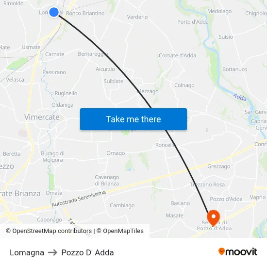 Lomagna to Pozzo D' Adda map
