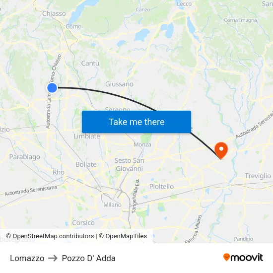 Lomazzo to Pozzo D' Adda map