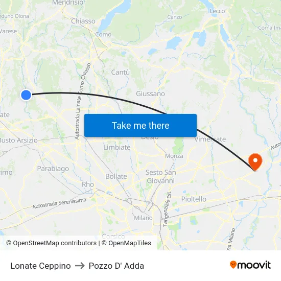 Lonate Ceppino to Pozzo D' Adda map