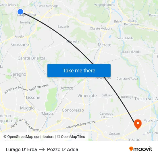 Lurago d'Erba to Pozzo D' Adda map