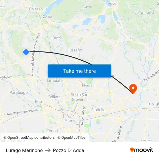 Lurago Marinone to Pozzo D' Adda map