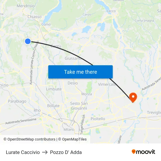 Lurate Caccivio to Pozzo D' Adda map