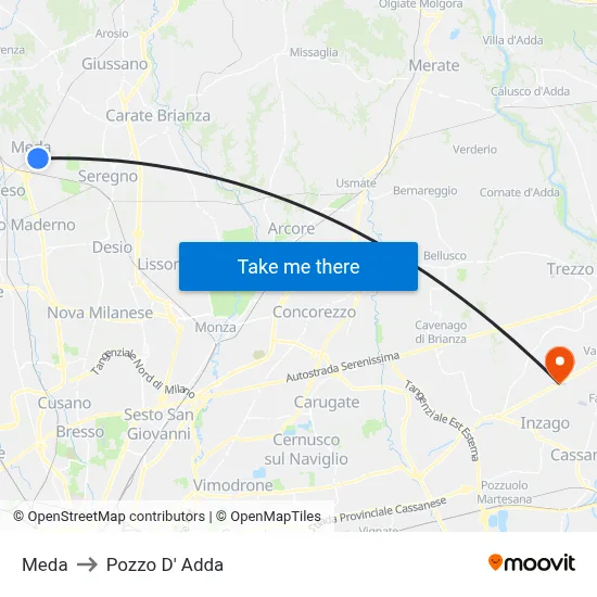 Meda to Pozzo D' Adda map
