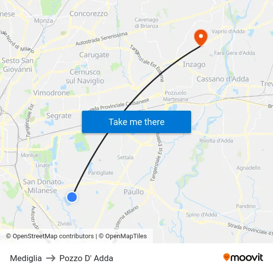 Mediglia to Pozzo D' Adda map