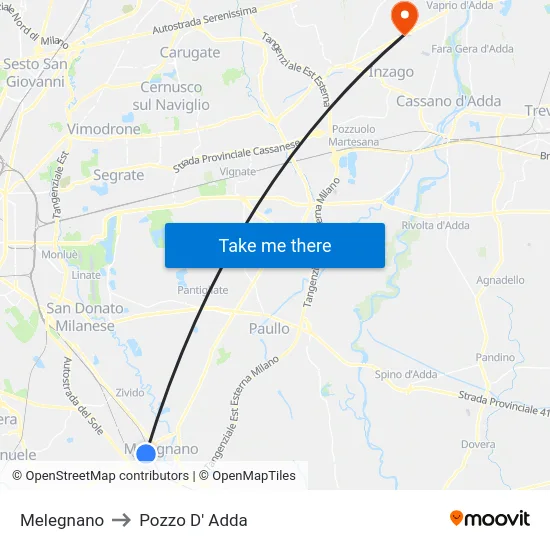 Melegnano to Pozzo D' Adda map