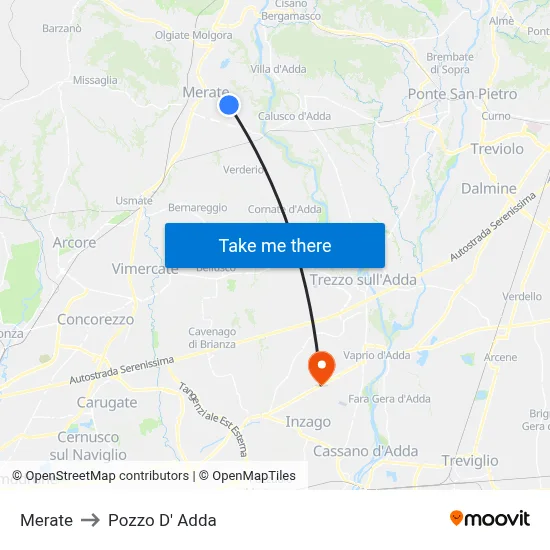 Merate to Pozzo D' Adda map