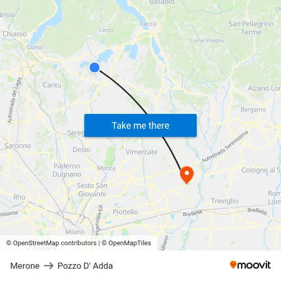 Merone to Pozzo D' Adda map