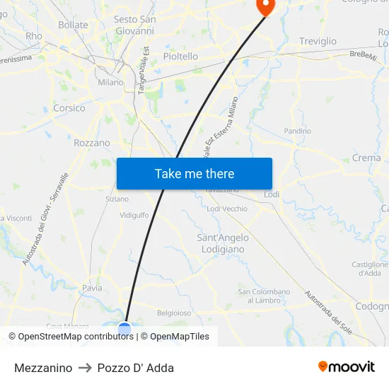 Mezzanino to Pozzo D' Adda map