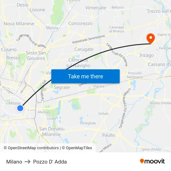 Milan to Pozzo D' Adda map