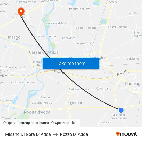 Misano di Gera d'Adda to Pozzo D' Adda map