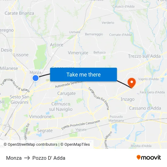Monza to Pozzo D' Adda map