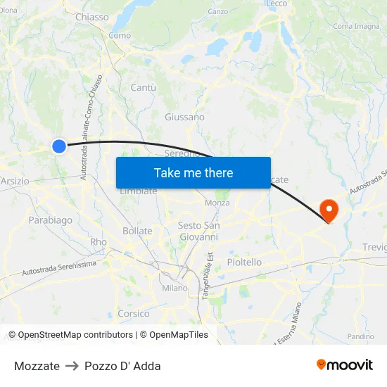 Mozzate to Pozzo D' Adda map