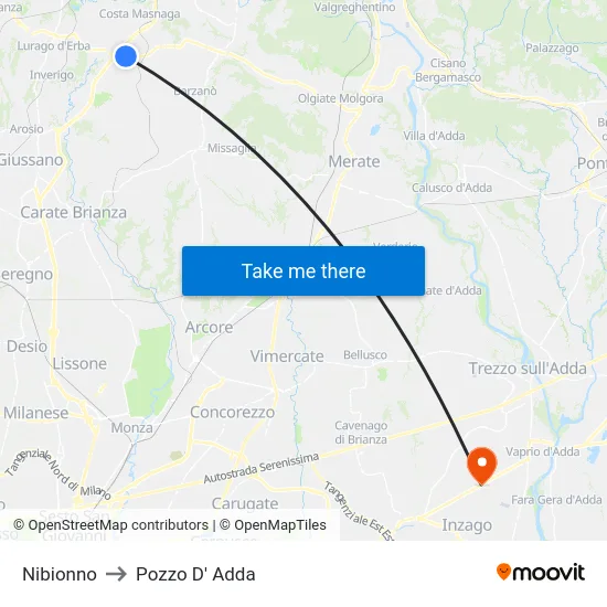 Nibionno to Pozzo D' Adda map