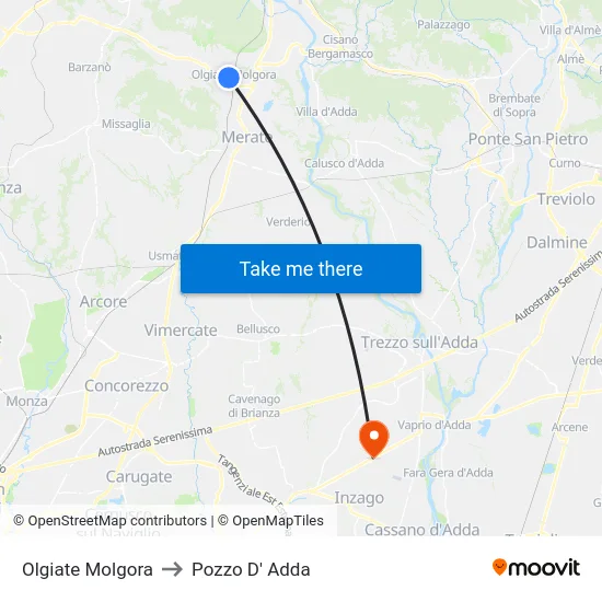 Olgiate Molgora to Pozzo D' Adda map