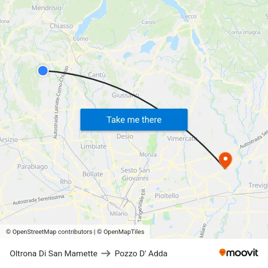 Oltrona Di San Mamette to Pozzo D' Adda map