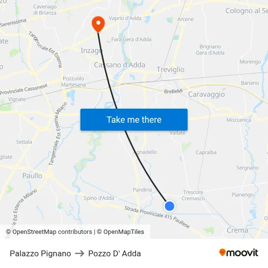Palazzo Pignano to Pozzo D' Adda map