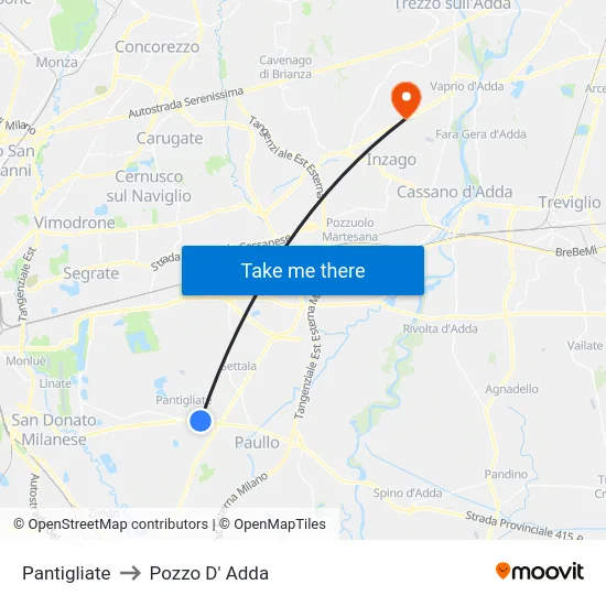 Pantigliate to Pozzo D' Adda map