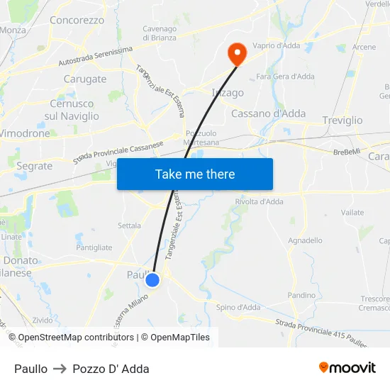Paullo to Pozzo D' Adda map