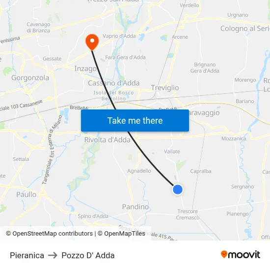 Pieranica to Pozzo D' Adda map