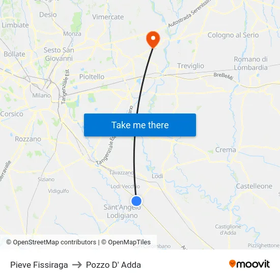 Pieve Fissiraga to Pozzo D' Adda map