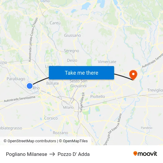 Pogliano Milanese to Pozzo D' Adda map