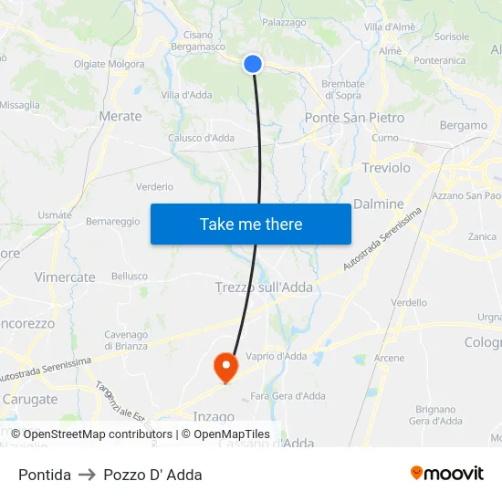 Pontida to Pozzo D' Adda map