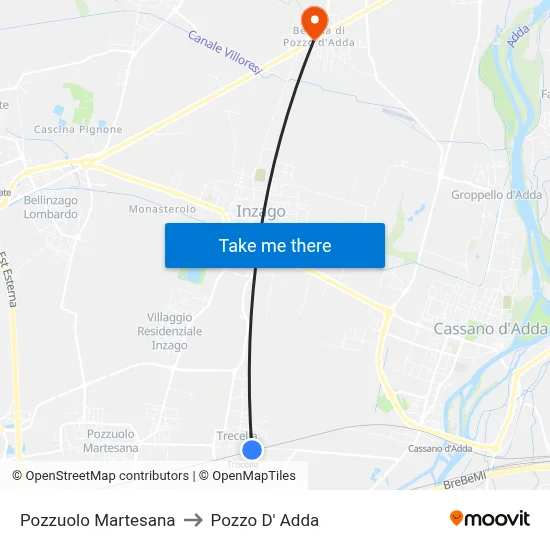 Pozzuolo Martesana to Pozzo D' Adda map