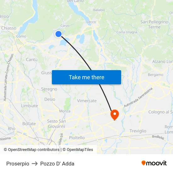 Proserpio to Pozzo D' Adda map