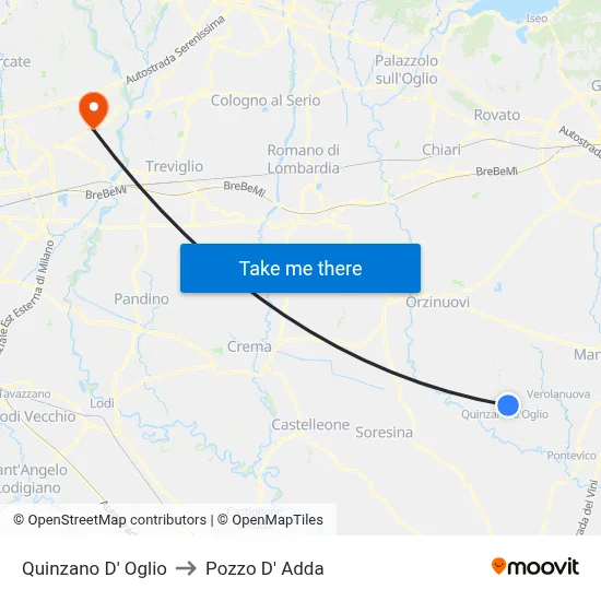 Quinzano D' Oglio to Pozzo D' Adda map