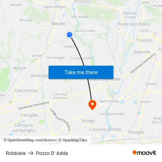 Robbiate to Pozzo D' Adda map