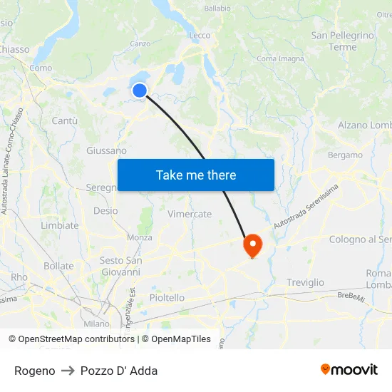 Rogeno to Pozzo D' Adda map