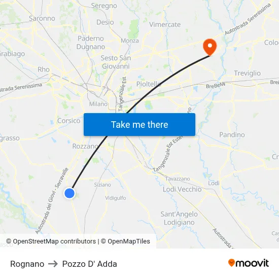 Rognano to Pozzo D' Adda map