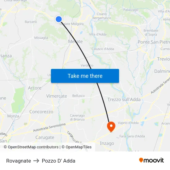 Rovagnate to Pozzo D' Adda map