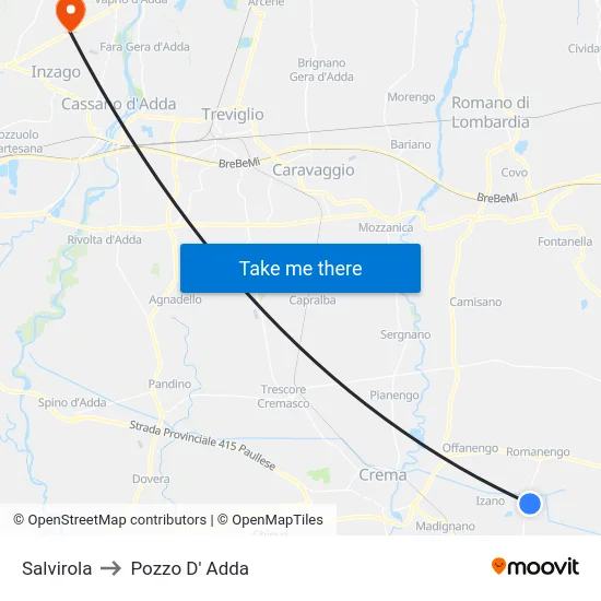 Salvirola to Pozzo D' Adda map