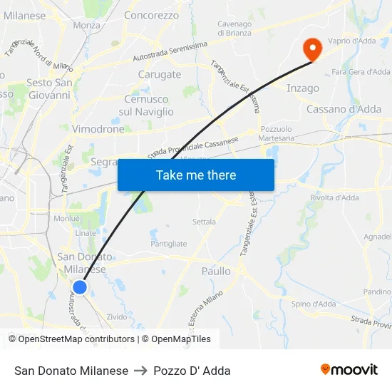 San Donato Milanese to Pozzo D' Adda map