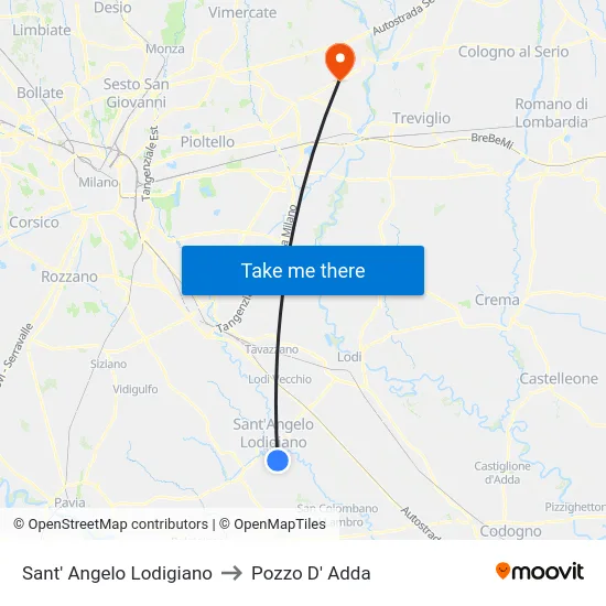 Sant' Angelo Lodigiano to Pozzo D' Adda map