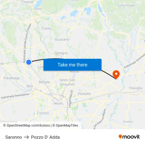 Saronno to Pozzo D' Adda map