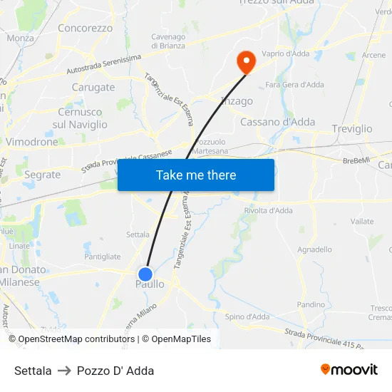 Settala to Pozzo D' Adda map