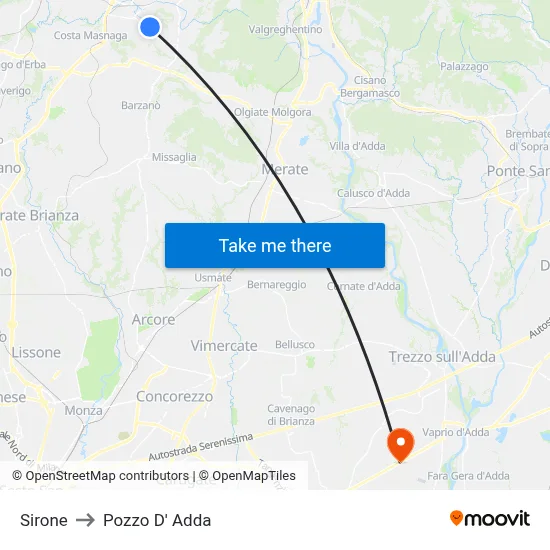 Sirone to Pozzo D' Adda map