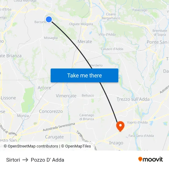 Sirtori to Pozzo D' Adda map