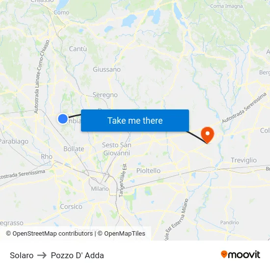 Solaro to Pozzo D' Adda map