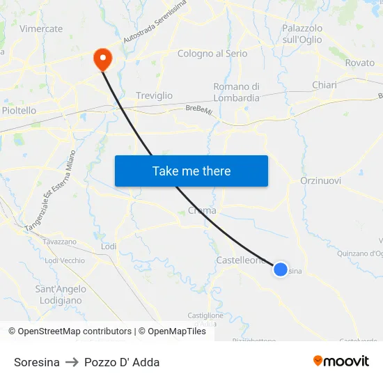 Soresina to Pozzo D' Adda map