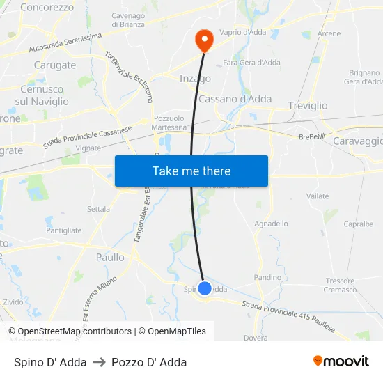 Spino D' Adda to Pozzo D' Adda map