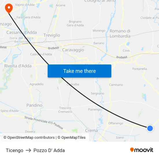 Ticengo to Pozzo D' Adda map