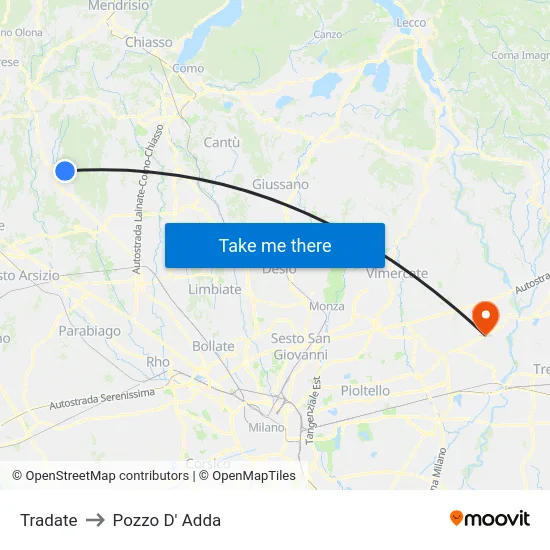 Tradate to Pozzo D' Adda map